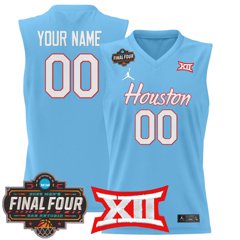 Men Houston Cougars #7 Uzan blue 2025 Final Four Patch NCAA Custom Jerseys
